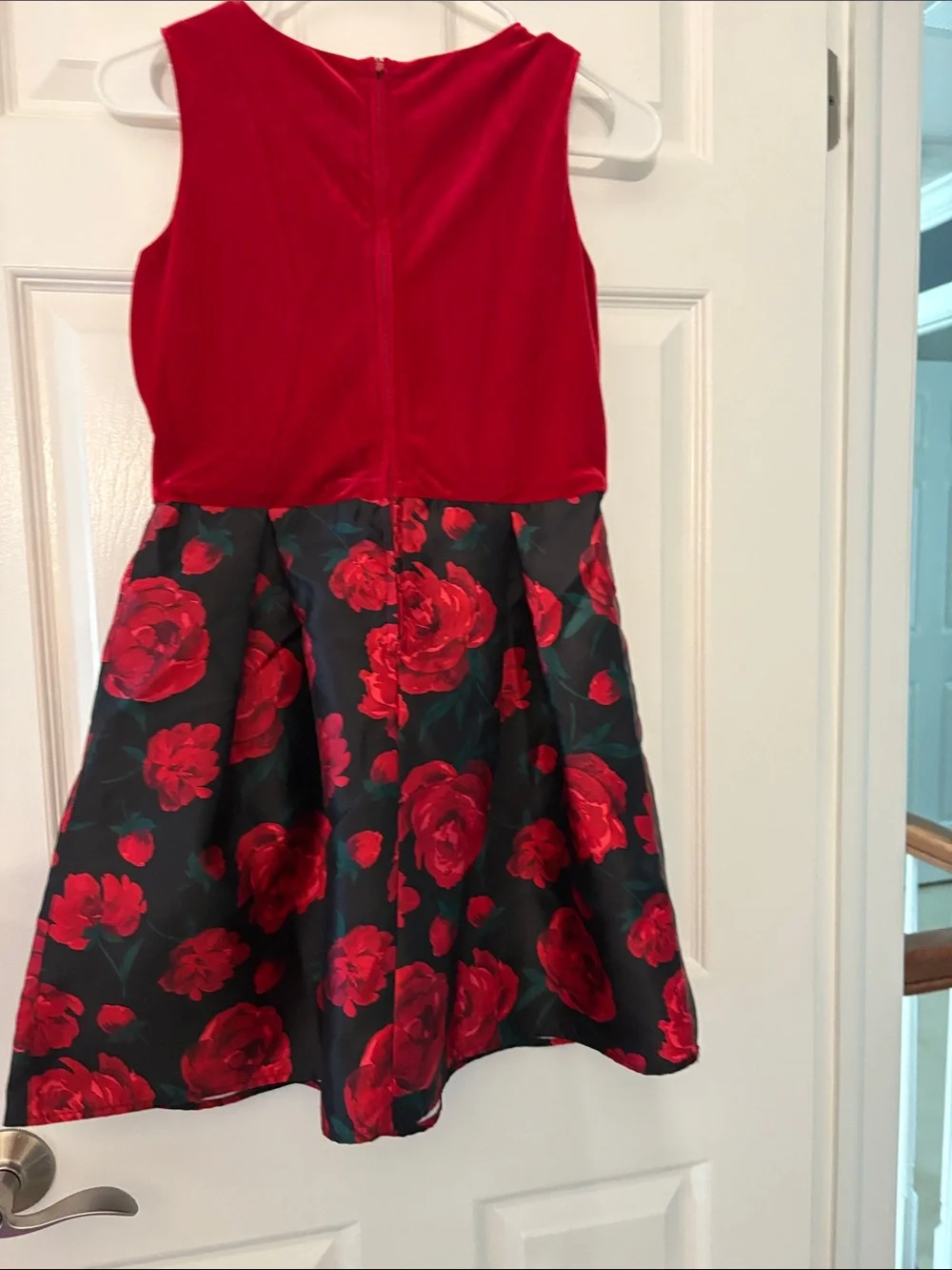 The Children's Place Red Velvet Bodice Black Skirt Floral Fit-and-Flare Dress
